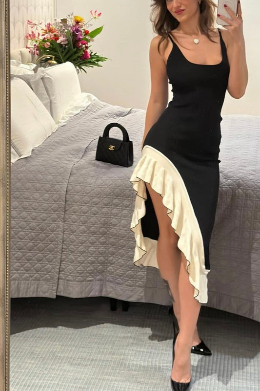 amakanas-Black and white ruffled dress gh6143