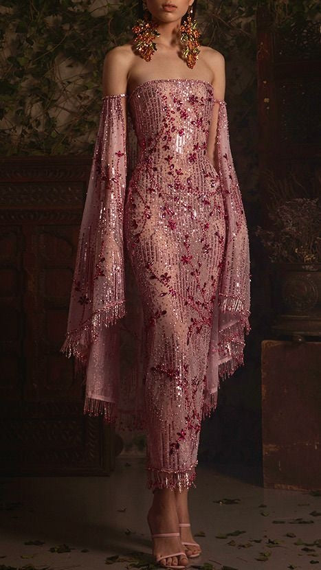 amakanas- Luxurious pink beaded elegant long gown gh6193