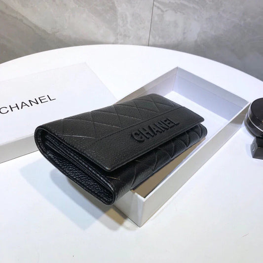 CHANEL Premium Leather Trendy Long Wallet Black 19x10cm