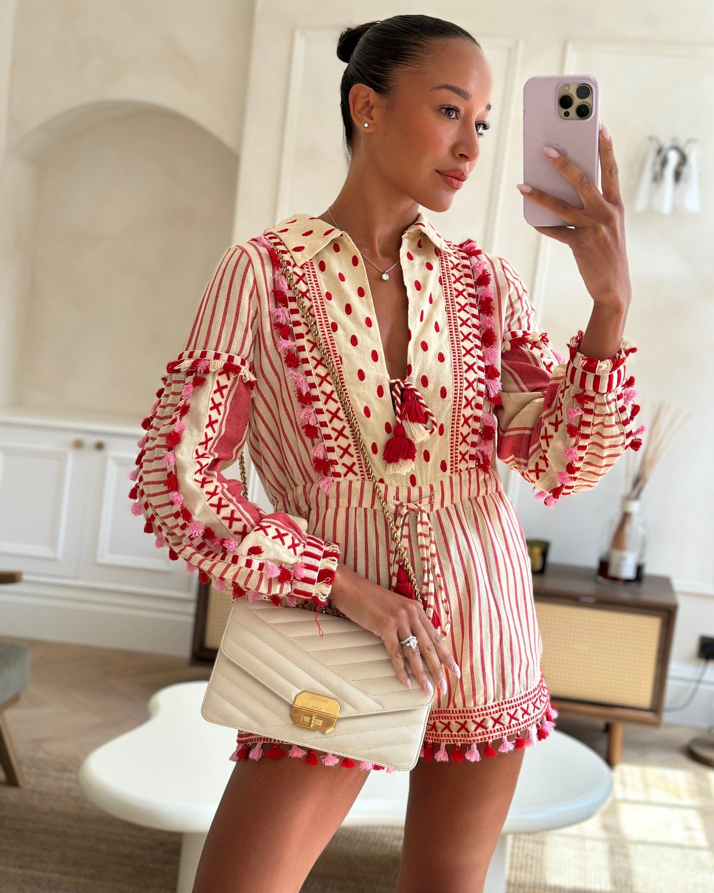 Chanel Cream Gabrielle Quilted Calfskin Bag with Antique Gold Hardware