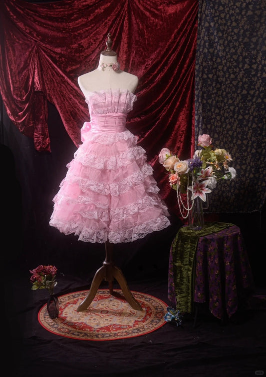 Pink Sweet Lace Homecoming Dress Vintage Prom Dress Birthday Dress gh4540