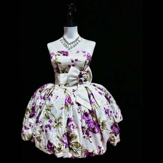 White Floral Short Satin Homecoming Dress Prom Dress Birthday Dress gh4635
