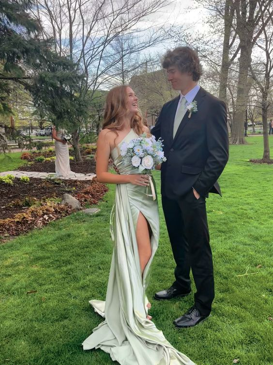 One Shoulder Slit Long Prom Dress Bridesmaid Dress SH876