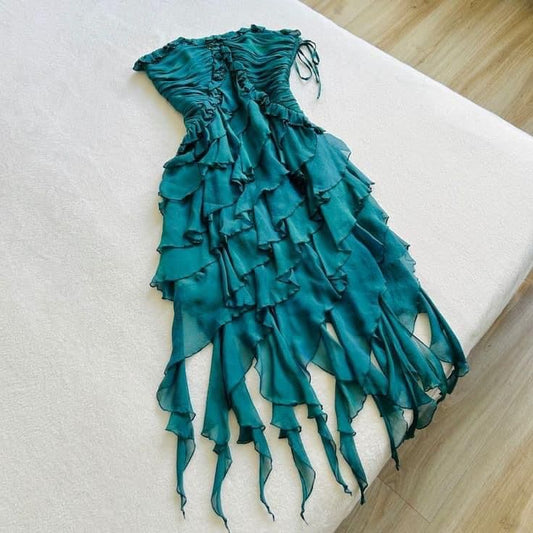 Green ruffle elegant short chiffon homecoming dress birthday party dress gh4774