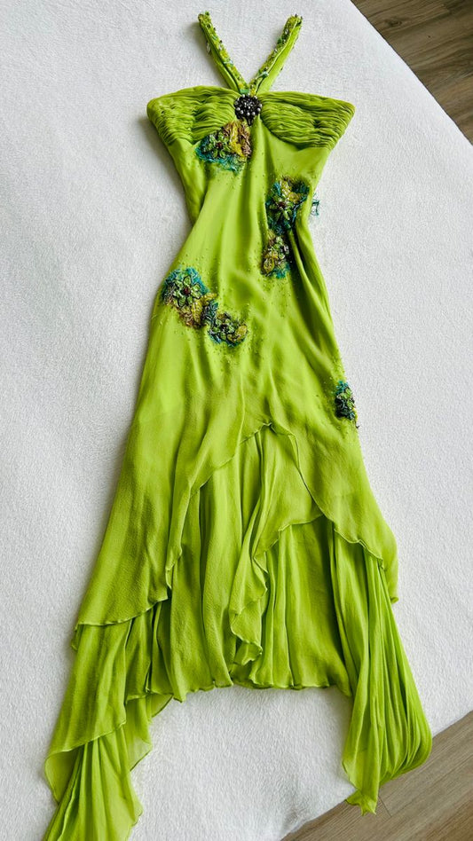 Green Floral Chiffon Ruffle Short Homecoming Dress Party Dress gh4863