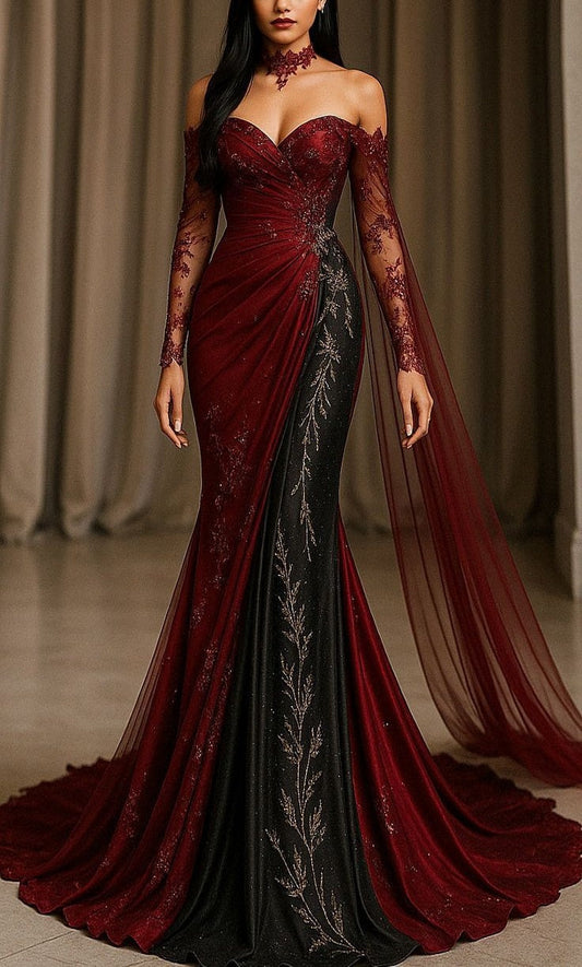amakanas-Burgundy Exquisite Beaded Floor-Length Retro Elegant Prom Dress Evening Dress gh5944