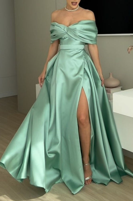 amakanas-Green Elegant Long Satin Ball Gown gh5957