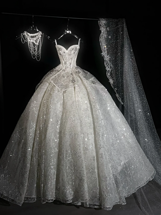 Gorgeous Sparkling Beaded Sweetheart A-Line Sequin Long Wedding Dress TP5048