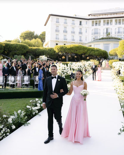 Pink retro elegant sweetheart neckline A-line spaghetti strap satin long evening dress birthday party dress bridesmaid dress gh3199