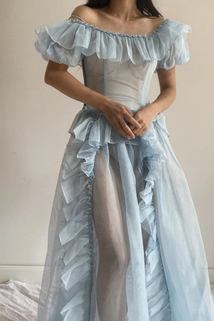 amakanas-Blue Romantic Tulle Gown Long Pastel Toned Fairytale Dress gh5970