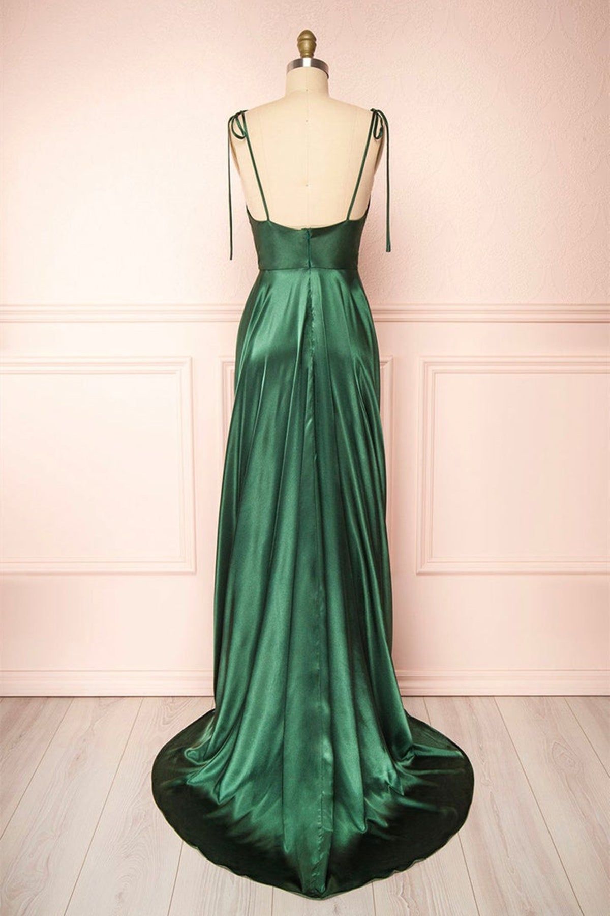 A-line Tie Shoulder Long Prom Dress,Satin Bridesmaid Dress,WB016