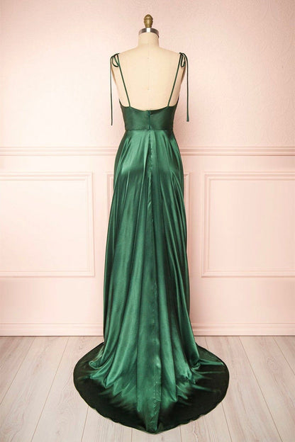 A-line Tie Shoulder Long Prom Dress,Satin Bridesmaid Dress,WB016