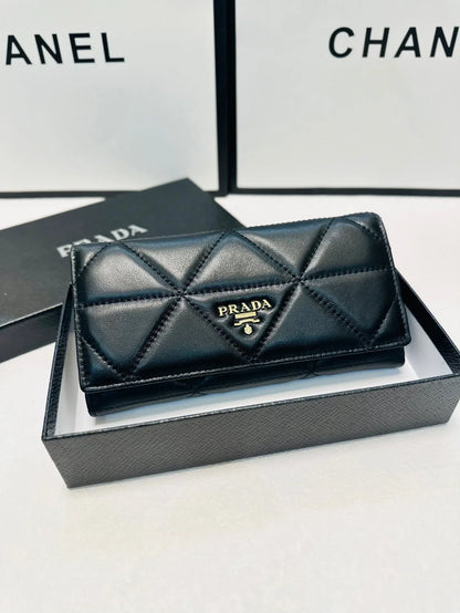 Prada Long Leather Wallet In Black 19x10cm
