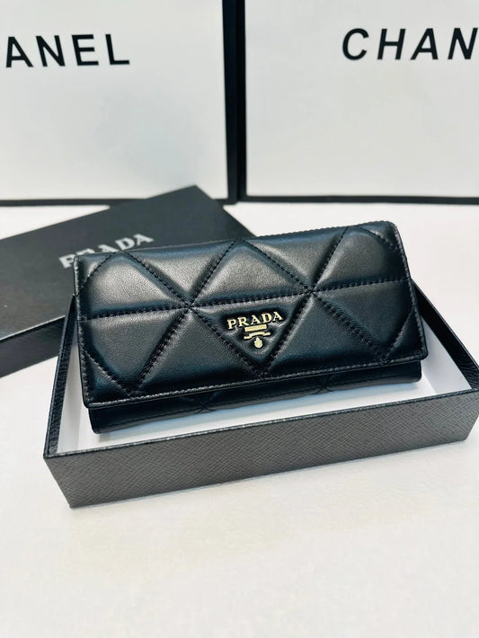 Prada Long Leather Wallet In Black 19x10cm