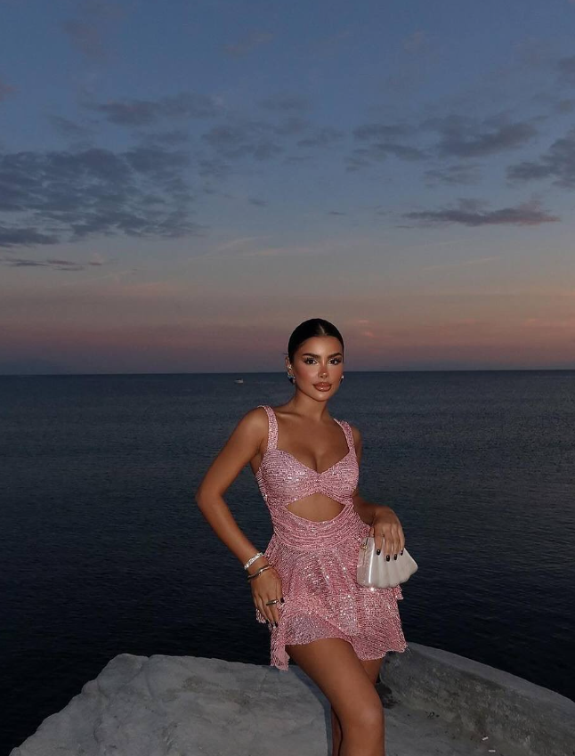 Pink A Line Straps Sequin Short Homecoming Dress Birthday Dress SH2139