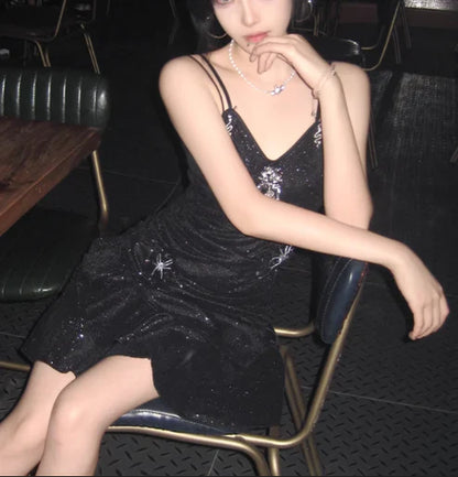 Sparkling Black Sequin Spaghetti Strap Design 16th Birthday Party Dress Homecoming Dress TP4043