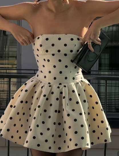 Cute A Line Strapless Polka Dots Satin Short Homecoming Dress Birthday Dress SH2147