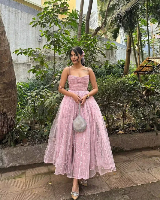 Pink Straps A-Line Evening Party Dress Sweet Birthday Dress Prom Dress SH1235