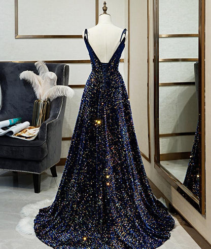 Sparkly Long A-line Lace Up Back Evening Prom Dresses Party Dress