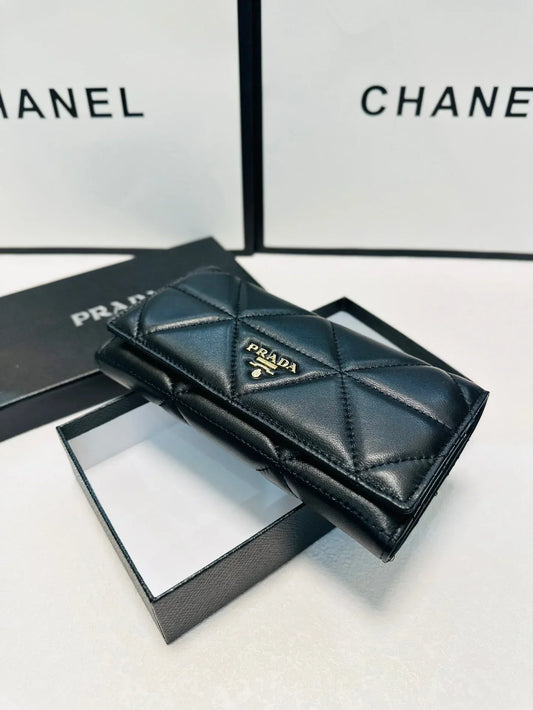 Prada Long Leather Wallet In Black 19x10cm