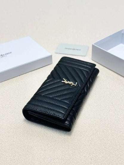 YSL Trend Ladies Wallet Leather Black 19x10cm