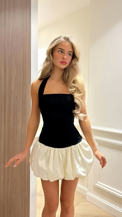 Black White Homecoming Dresses Halter Short Cocktail Party Dress,AST1828