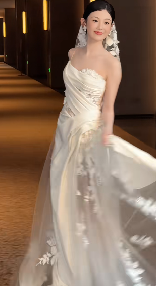 Chic A Line One Shoulder Satin With White Tulle Applique Long Prom Dress,Wedding Dress,Evening Dress GG1135