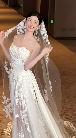 Chic A Line One Shoulder Satin With White Tulle Applique Long Prom Dress,Wedding Dress,Evening Dress GG1135