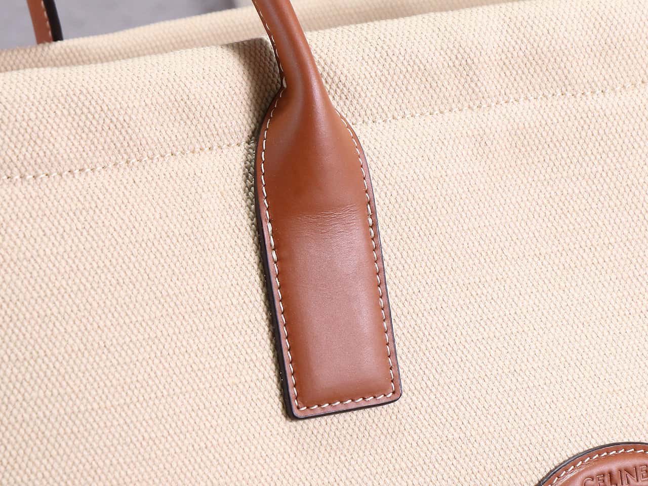 Celine Cabas Drawstring Cuir Triomphe In Textile And Calfskin Natural handbag