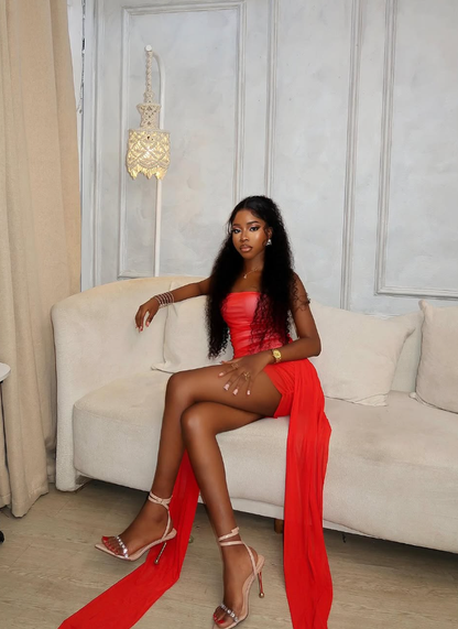 Cute Sheath Strapless Red Chiffon Short Homecoming Dress Birthday Dress SH2360