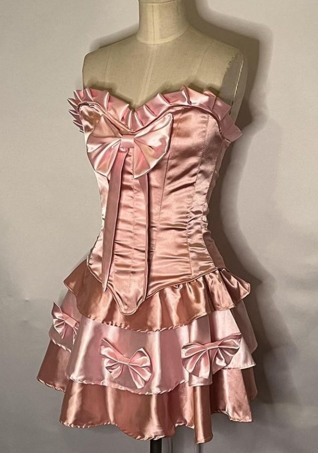 Classic Blush Pink Ruffle Homecoming Dress Bowknot Mini Party Dress,AST1812