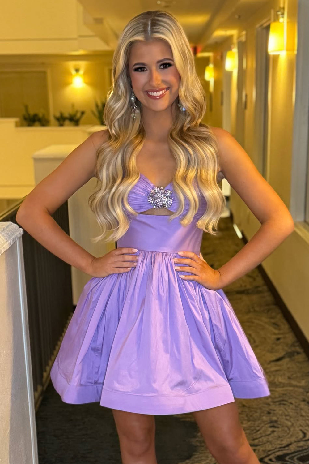 Cute A-Line Spaghetti Straps Short Satin Homecoming Dress with Beading