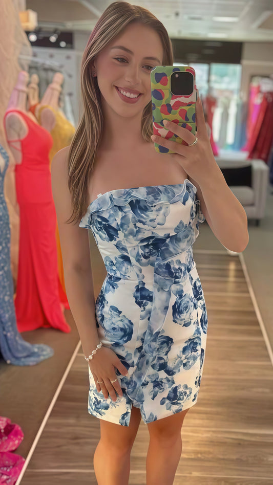 Cute Strapless Floral Bodycon Homecoming Dresses,AST1856