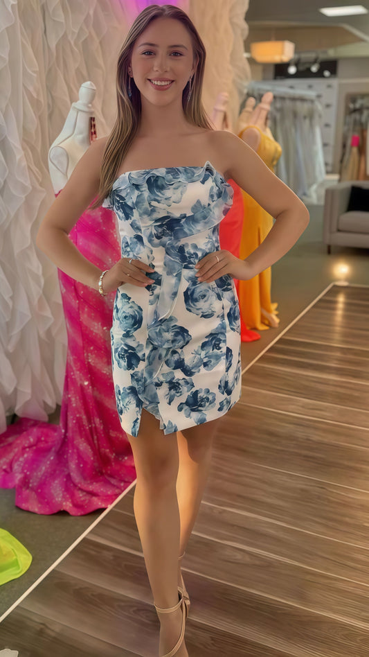 Cute Strapless Floral Bodycon Homecoming Dresses,AST1856