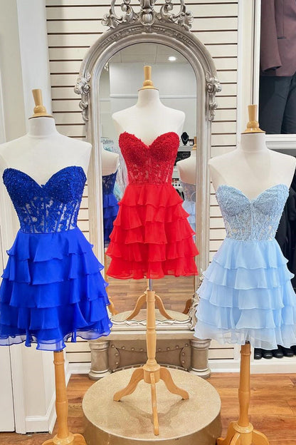 Cute Lilac A-Line Silhouette with Sweetheart Neck and Tiered Lace Top Homecoming Dress