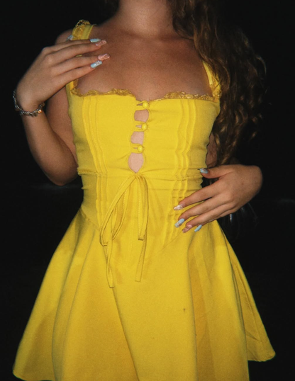 Cute A Line Strap Lace Yellow Satin Short Homecoming Dress Birthday Dress SH2270