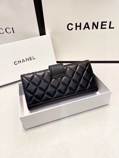 CHANEL Leather Bifold Wallet Classic In Black 19x10cm