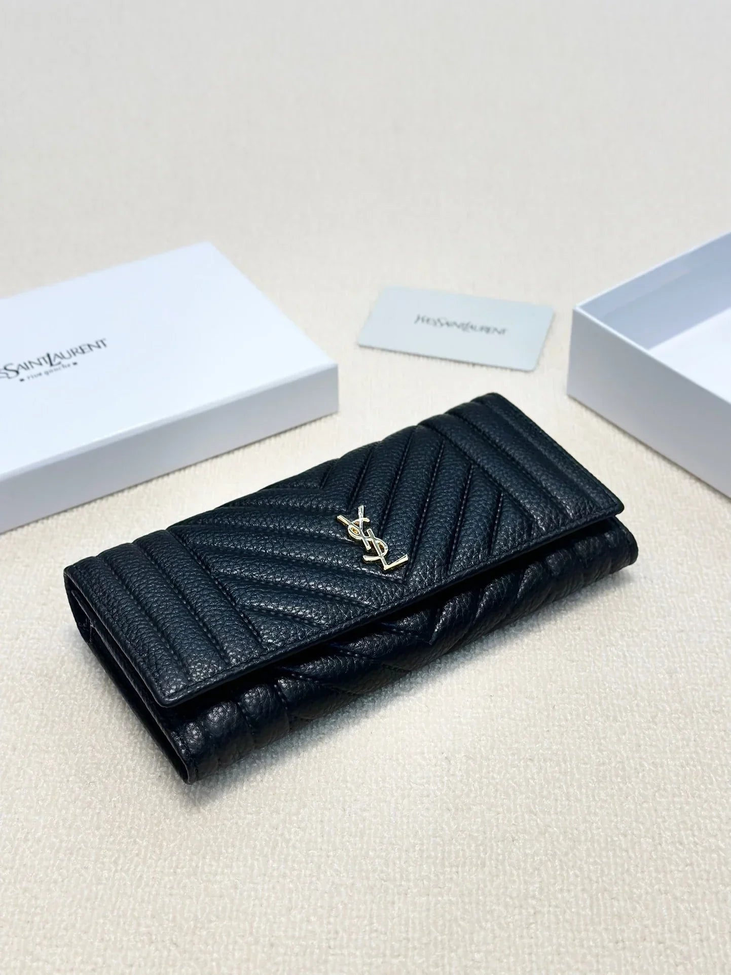 YSL Trend Ladies Wallet Leather Black 19x10cm
