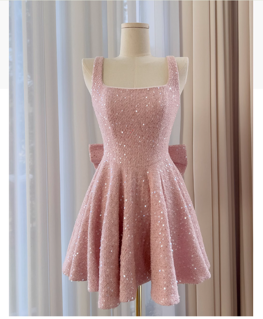 Modest A line Square Pink Short Mini Formal 8th Grade Homecoming Dresses Middle School Short Cocktail Dress Hoco Outfits DH1994