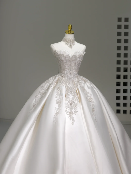 Romantic Wedding Gown Bridal Dress Ball Gown Strapless Wedding Dress White Lace Appliques Wedding Dresses Modest Wedding Gowns DH2040