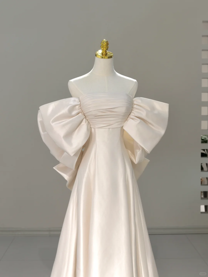 Princess Bridal Dress A line Off The Shoulder Ivory Satin Long Wedding Dress Simple Wedding Dresses Modest Wedding Gowns DH2043