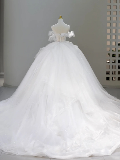 Princess Bridal Dress Ball Gown Off The Shoulder White Tulle Long Wedding Dress Simple Wedding Dresses Modest Wedding Gowns DH2044