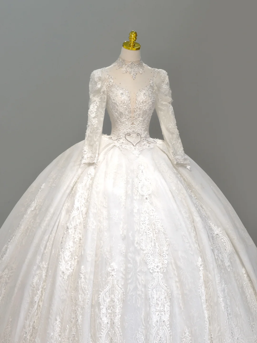 Romantic Wedding Gown Bridal Dress Ball Gown High Neck Lace Wedding Dress White Wedding Dresses Modest Wedding Gowns DH2046