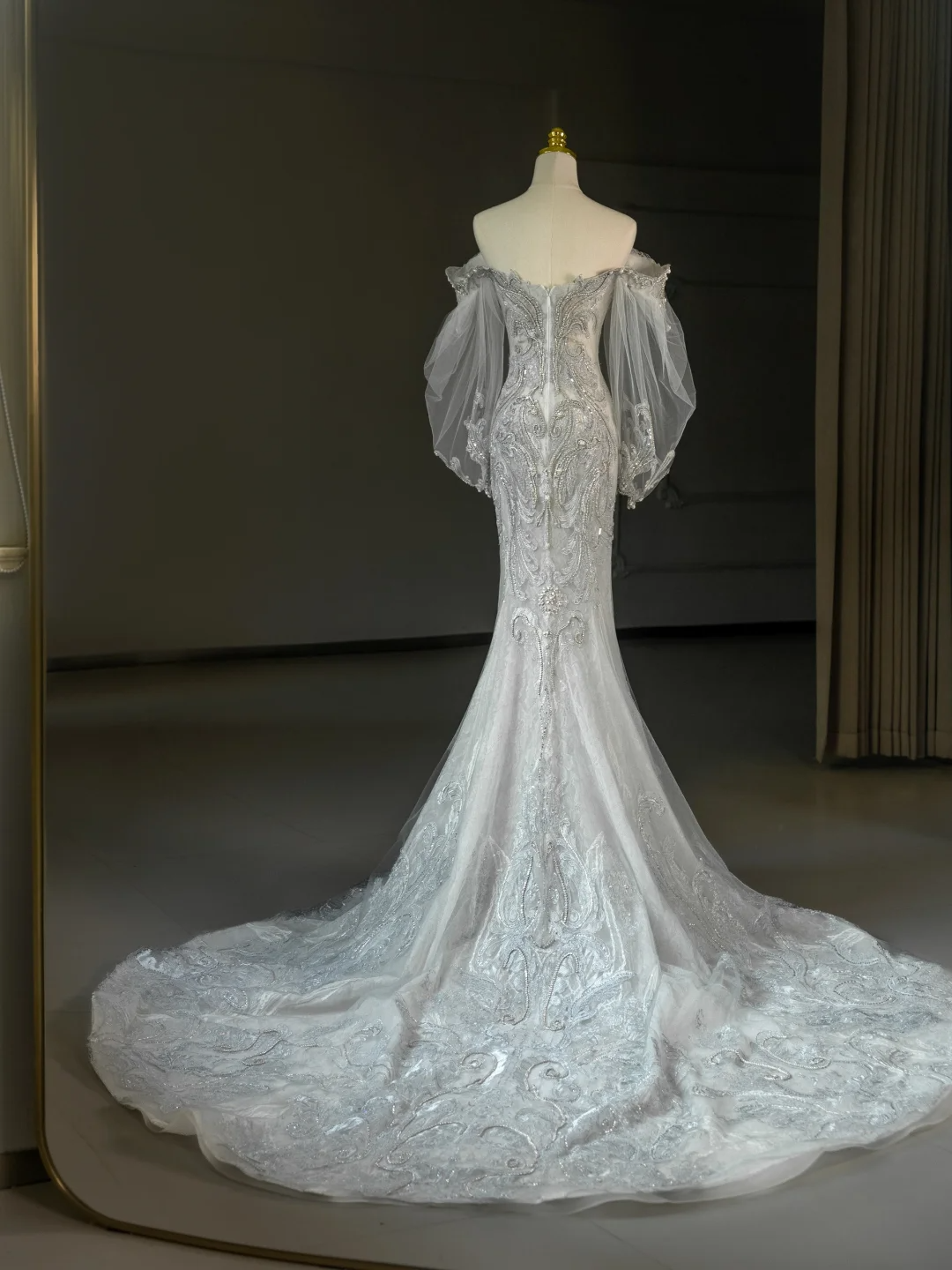 Princess Bridal Dress Mermaid Off The Shoulder Lace Tulle Long Sleeves Wedding Dress With Long Sleeves Wedding Dresses Modest Wedding Gowns DH2065