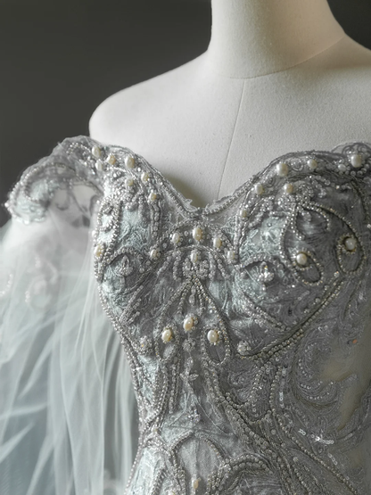 Princess Bridal Dress Mermaid Off The Shoulder Lace Tulle Long Sleeves Wedding Dress With Long Sleeves Wedding Dresses Modest Wedding Gowns DH2065