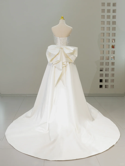 Timeless Bridal Dress Mermaid Sweetheart Satin White Long Wedding Dress Boho Wedding Dresses Modest Wedding Gowns DH2066