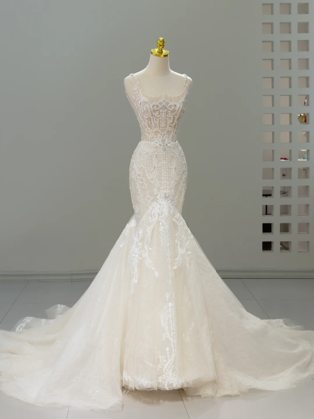 Dreamy Wedding Gown Bridal Dress Mermaid Square Neck Lace Tulle Wedding Dress Long Sleeves Wedding Dresses Modest Wedding Gowns DH2067