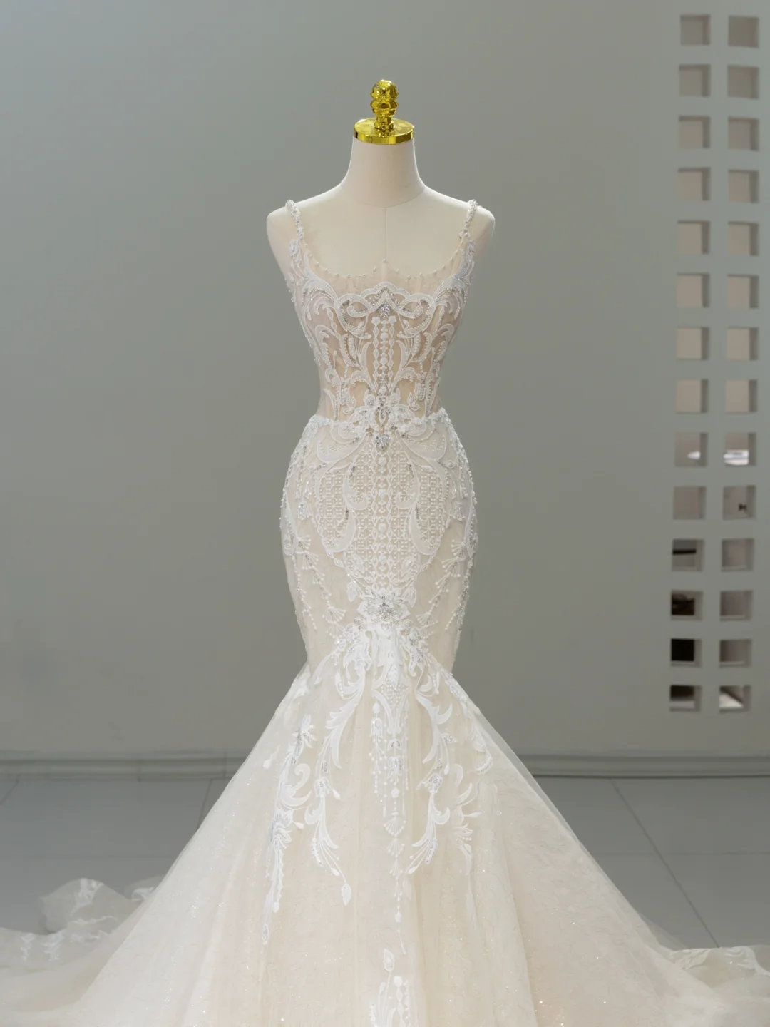 Dreamy Wedding Gown Bridal Dress Mermaid Square Neck Lace Tulle Wedding Dress Long Sleeves Wedding Dresses Modest Wedding Gowns DH2067