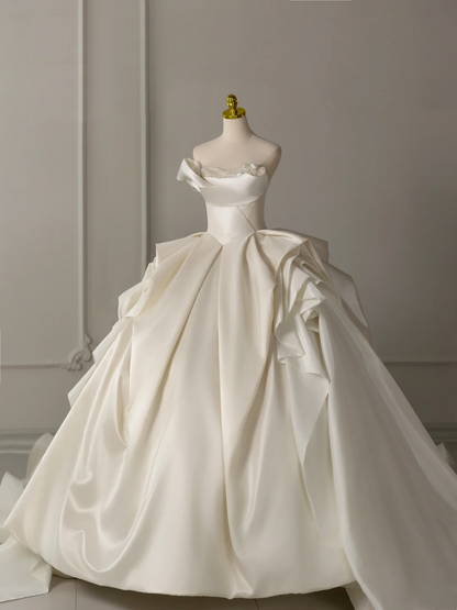 Timeless Bridal Dress Ball Gown Sweetheart Satin White Long Wedding Dress Long Wedding Dresses Modest Wedding Gowns DH2075