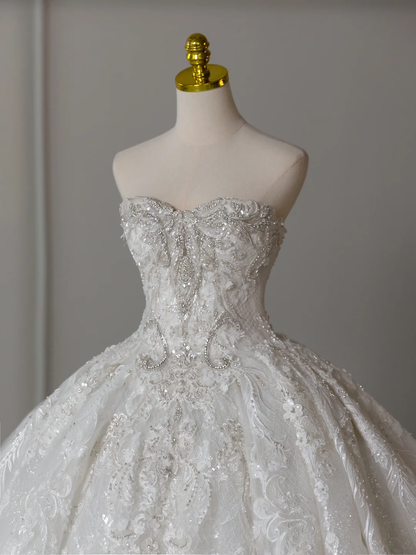 Timeless Bridal Dress Ball Gown Sweetheart Lace White Long Wedding Dress Long Wedding Dresses Modest Wedding Gowns DH2076